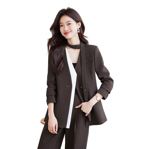 Women's Suit Set Solid Color Asymmetry Design Anti-Wrinkle Polyester Two-Piece Professional Casual Wear Spring Autumn - Product Image 5