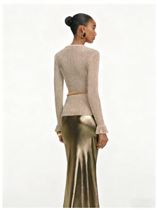 Chaqueta de Punto Delgada Informal de Manga Larga para Mujer de Oficina, Secado Rápido, 220 g, Novedad de Otoño, Elegante Cárdigan con Cuello en V Dorado - Product Image 5