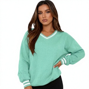 Sudadera Oversize de Mujer con Cuello en V, Manga Larga, 100% Algodón Tejido, Casual de Invierno, con Bordado Frontal - Product Image 1