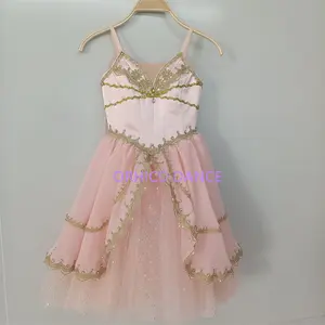 Diskon besar indah ukuran khusus anak-anak perempuan pakaian penampilan Modern balet Peach Pink Cupid jimat Lyrical gaun kostum