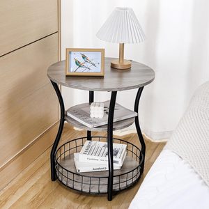 Mesa auxiliar moderna de metal y madera de 3 niveles, mesita de noche pequeña redonda para sofá, sofá para beber o usar al final de la noche - Product Image 1