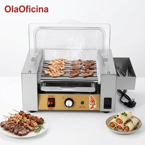 Mini Griglia Elettrica a 5 Rulli in Acciaio Inox per Hot Dog con Coperchio Rotondo, Macchina Commerciale per Arrostire Salsicce per Negozi di Snack - Product Image 1