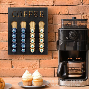 Étagère de rangement en bois minimaliste moderne, organisateur multi-compartiments pour cafés, support mural en bois massif pour capsules de café - Product Image 2