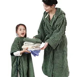 Benang katun murni dicelup kain Terry handuk jubah mandi desain geometris-H penyerap yang baik kaos handuk katun Combed untuk dewasa dan anak-anak
