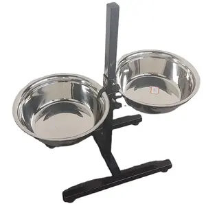 High Quality Modern Metal Frame Stainless Steel Feeding Food Water Pet Dog Bowl Cat Bowl Neck Guard Height Adjustable Universal