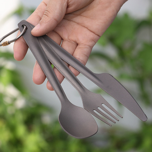 Herui Factory Camping Supplies Climbing Tableware Ultralight Dinner Spoon Fork Cutter Bottle Opener <span class=keywords><strong>4</strong></span>-in-1 Titanium Cutlery Set - Product Image 5