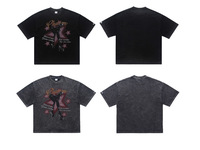 T-shirt délavé effet acide avec imprimé étoile glamour personnalisé, streetwear homme, coupe classique, style vintage décontracté, 100% coton 300g