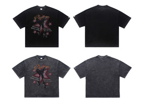 Faded Acid Wash Tee with Custom Glamour Star Print Men's Streetwear Regular Fit Casual Vintage Style 100% Cotton 300g <strong>T</strong>-<strong>Shirt</strong> - Product Image 2