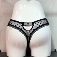Celana Dalam Wanita Victoria's Secret Warna Solid dengan Bordir Renda, Model V Berongga dengan Renda Berlian Seksi