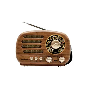 Fabrik preis Niedrigeres MOQ-Vintage-Radio aus Holz Eingebauter 1200MAH 18650 Lithium-Akku AM/FM/SW-Radio mit USB TF MP3-Wiedergabe