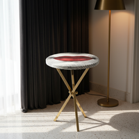 Table d'appoint ronde de luxe italienne, design moderne, plateau en bois, base en acier inoxydable, pour villa et manoir, table d'appoint de style statement