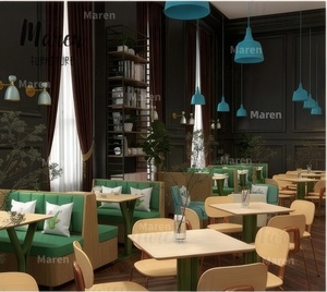 Ensemble <span class=keywords><strong>de</strong></span> mobilier moderne en bois et cuir pour cafétéria, café et restaurant : banquette, chaise et table - Product Image 4
