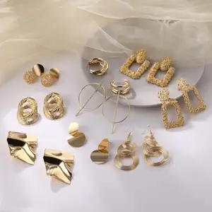 VKME anting-anting antik untuk wanita, anting-anting menjuntai logam pernyataan geometris besar, Aksesori perhiasan