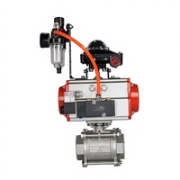 Vanne à bille trois pièces à filetage femelle en acier inoxydable SS304 SS316L avec actionneur pneumatique en aluminium pour l'eau OEM
