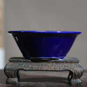 Maceta de Cerámica para Bonsái, Azul Glaseado, Redonda, Pequeña, Estilo Chino Tradicional, Recipiente para Plantas - Product Image 1