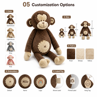Boneka Monyet Plushie Custom Langsung dari Pabrik, Berdasarkan Desain OEM ODM, Boneka Karakter Isi Dakron untuk Merek IP Asli