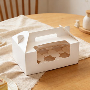 Food Grade <b>Foldable</b> Carry Pastry <b>Box</b> with Clear View Window and Handle Custom Color Logo Custom Slot Quantity Bulk Supply - Product Image 3