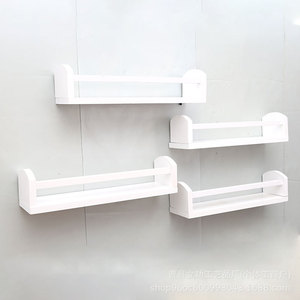White Wooden <b>Wall</b> <b>Mounted</b> Floating <b>Shelf</b> For Living Room Storage Durable Desktop Organizer Rectangle Shape One Layer - Product Image 1