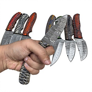 Couteau à lame fixe Drop Point en acier Damas, manche en bois Pakka bleu, couteau de survie pour le camping et le bricolage - Garantie 3 ans, prix abordables - Product Image 2