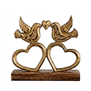 Elegant Gold Love Birds <b>Heart</b> Shape Statue Decorative Metal Sculpture for Home Office Table <b>Shelf</b> Wedding Anniversary Gift Decor - Product Image 4