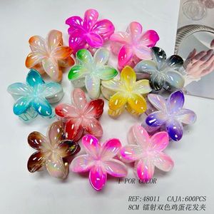 Fermaglio per capelli Angelina Frangipani 8 cm, fiore in plastica bicolore per donne e ragazze, accessorio moda casual. - Product Image 4