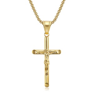 Colares com Pingentes de Cruz de Jesus à Prova d'Água em Aço Inoxidável com Revestimento em Ouro 18K para Homens - Product Image 5