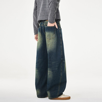 Nouveau style de jeans rétro américain à jambe courbée pour hommes - Pantalon tendance de marque High Street, texture douce, coupe large et jambe courbée
