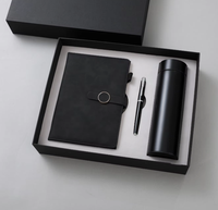 Ensemble cadeau de luxe en cuir PU bleu, couverture rigide en PP, reliure à point de cheval, agenda personnalisé, tasse thermos et bouteille d'eau, format A5/A6