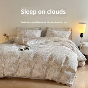 Set selimut isi wol murni, 60 buah benang katun murni tujuh potong kualitas tinggi, tiga lapis benang tahan air 300tc mewah ringan - Product Image 1