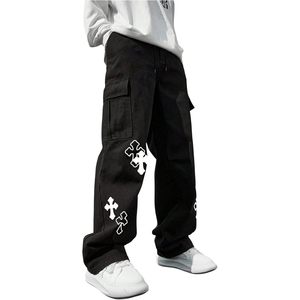 FOXA Men's Cross Graphic Baggy <b>Cargo</b> Pants Drawstring Waist Wide Leg Sweatpants Streetwear 100% Cotton Breathable - Product Image 1