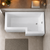 Baignoire en L avec extrémité large pour une utilisation combinée douche et bain, 170 cm, en acrylique, baignoire murale