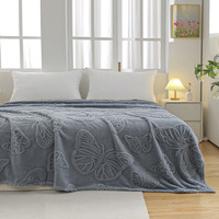 Selimut Rajut Flanel Taffeta Fleece Motif Kupu-kupu Bunga Stereo Jacquard Ramah Lingkungan 100% Poliester Semua Musim untuk Tidur dan Perjalanan