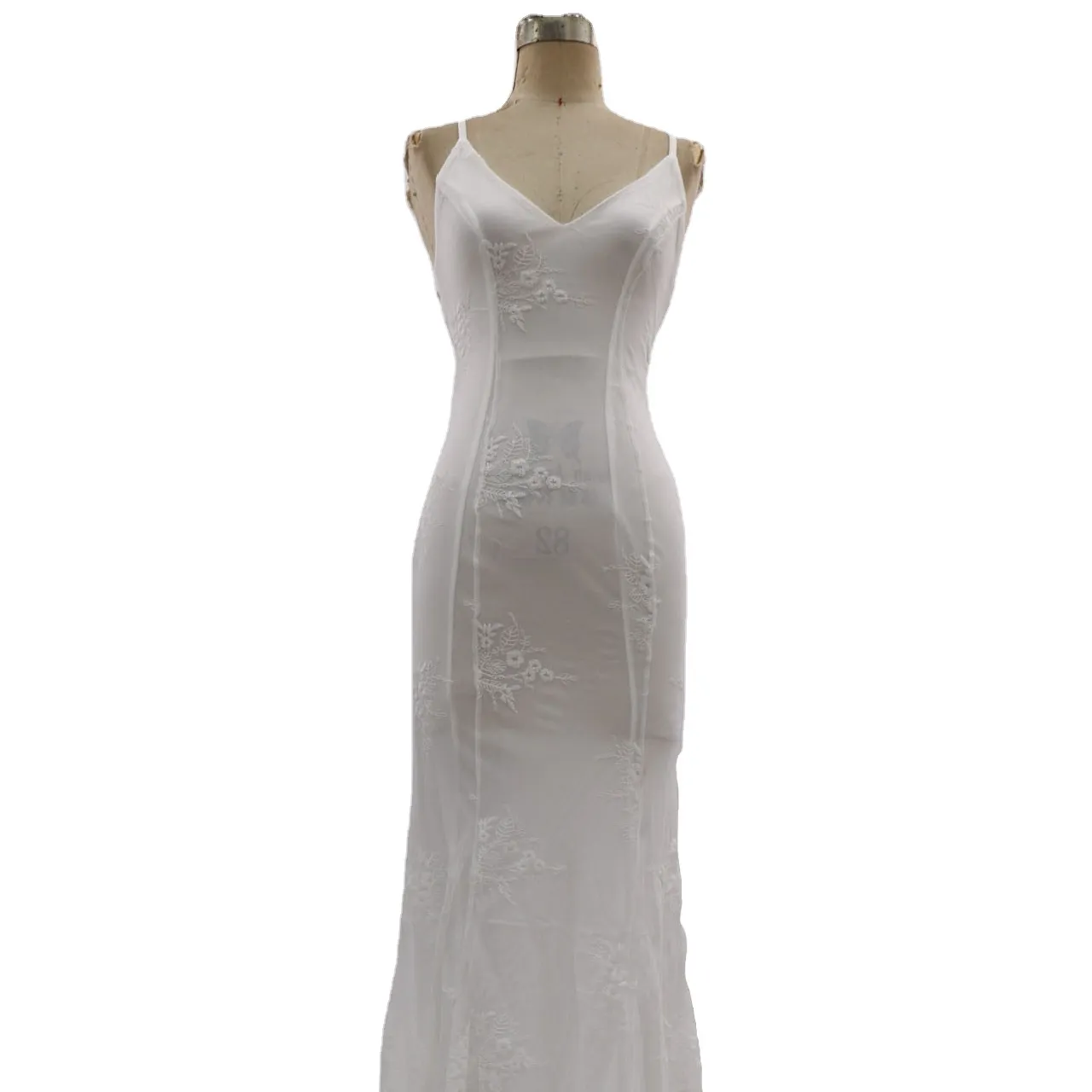 Avrupa ve amerikan yeni uzun etek v yaka askı elbise beyaz düğün elbisesi bayanlar nedime elbisesi