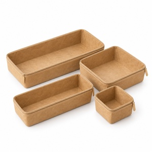 <b>Drawer</b> Organizer <b>Tray</b> Set of 4 Nesting Kraft Paper Desk <b>Trays</b> Custom Logo Screen Printed Office Gift Bulk - Product Image 1
