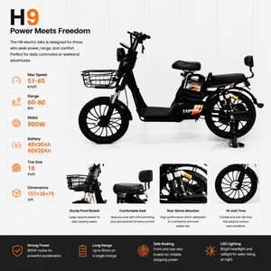 Bicicleta Eléctrica Tipo Scooter para Adultos, Precio de Fábrica, 48V 800W, Motor Trasero, 6 Velocidades, 800W, 2 Plazas, Digital, Acero, Negra, Bicicleta Urbana - Product Image 2