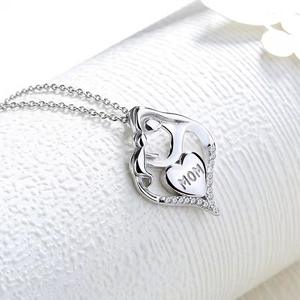 Fashion Trendy Mom and <b>Son</b> Heart Shape Pendant 925 Sterling Silver Simple <b>Mothers</b> Day <b>Gift</b> Necklace - Product Image 3