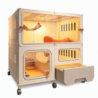 Villa pour chat de luxe en verre durable, espace extra large, style tiroir, une chambre, un salon, enclos intérieur pour animaux de compagnie