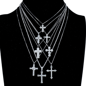 Collar de Moissanita Chapado en Oro Blanco de 14K con Colgante de Cruz de Jesús de Jerusalén Totalmente Engastado en Diamantes, Joyería Unisex para Hombre, Venta al por Mayor - Product Image 2