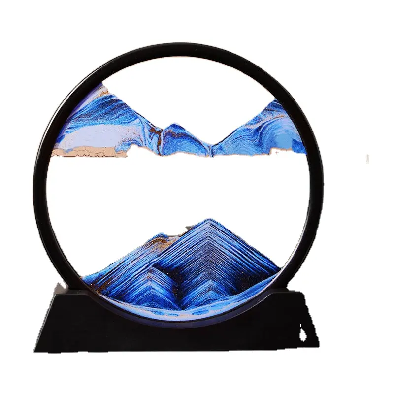 صورة فنية إبداعية ثلاثية الأبعاد لساعة رملية متحركة ورمال متحركة وهي رسم رمال مستطيلة الزجاج