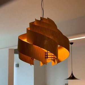 Lustre en bois en spirale Vintage E27, lampe ronde à six têtes à économie d'énergie pour salon, chambre à coucher, bureau, décoration de la maison - Product Image 1