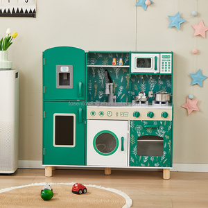 Cuisine de jeu pour enfants en bois vert Tosen, grande taille, avec réfrigérateur vintage, micro-ondes, cuisinière et évier, ensemble de cuisine premium de 90 cm - Product Image 3