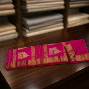 Tissu indien traditionnel rose du temple de Ram Maheshwari, tissé à la main, textile ethnique pour sari, vêtements et tenues de fête - Product Image 3