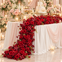 Chemin de table en fleurs artificielles rouge bordeaux, arrangement floral en soie pour centre de table de mariage et décoration de table événementielle