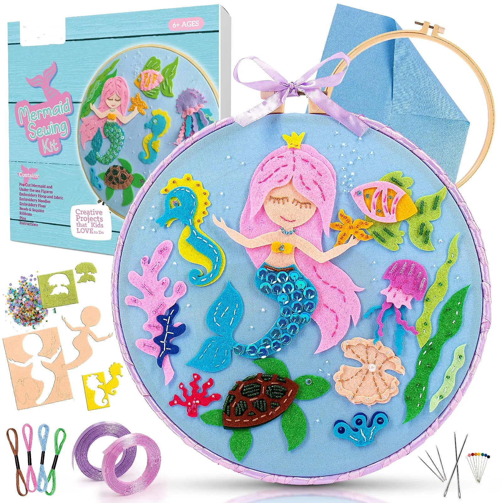 Kit Jahit Putri Duyung Pra-potong Mainan DIY Kit Kerajinan Kartun Lakan Mainan Pendidikan