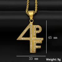 Collier en acier inoxydable DZ695 Hip Hop Iced 4PF avec pendentif lettre initiale en alphabet, strass, plaqué or, pour anniversaire