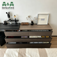 Commode multifonctionnelle moderne à 6 tiroirs avec port de chargement USB, tringle à vêtements, en MDF gris foncé, pour chambre et salon