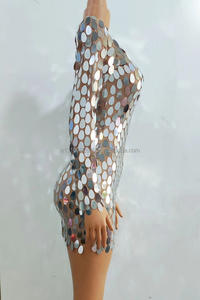 Vestido Sexy con Lentejuelas Elípticas, Mangas Largas, Hombreras, Falda Corta, para <span class=keywords><strong>DJ</strong></span>, Grupo de Baile, Discoteca, Bar, Actuaciones - Product Image 2