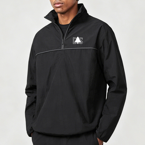 OEM Wholesale Fashion <b>Men's</b> Nylon Quarter Zip <b>Pullover</b> Custom Screen Print Logo Stand Collar Waterproof Casual Long Sleeve Top - Product Image 2