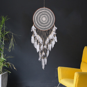 Grand attrape-rêves bohème tissé, décoration murale en plumes, cadeau artisanal, attrape-rêves - Product Image 1