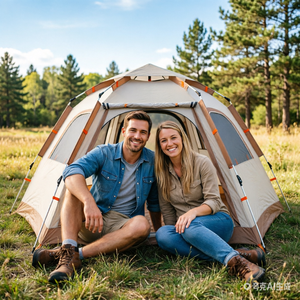 Tente hexagonale à ouverture rapide, tissu Oxford double couche pour la prévention des moustiques et des insectes, abri de camping familial pour 4 <span class=keywords><strong>personnes</strong></span> - Product Image 1
